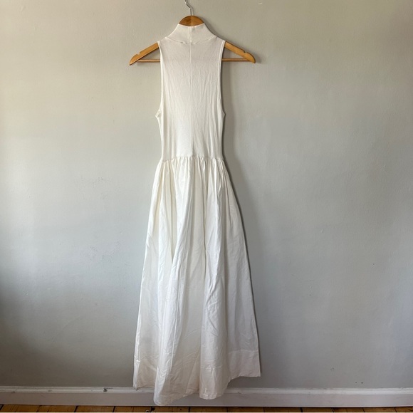 REFORMATION Sai Mixed Media Mock Neck Organic Cotton Dress Ivory Size XS NWOT - Picture 8 of 8